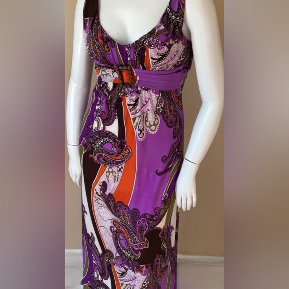 Bisou Bisou Paisley Print Multicolor Sleeveless Maxi Dress Size 8